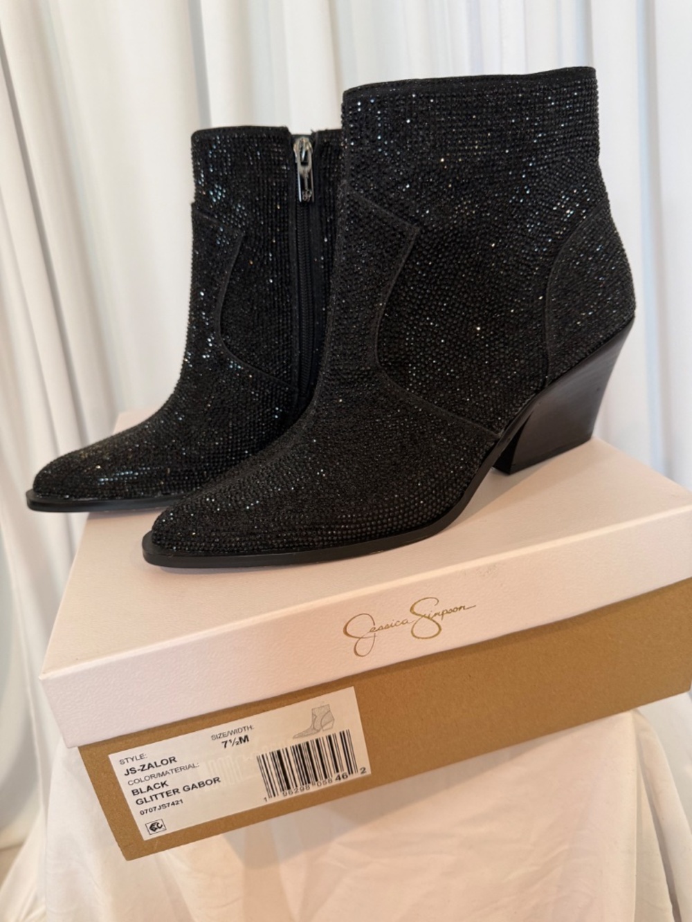 Jessica Simpson Zalor Black Rhinestone Glitter Western Booties 7.5M NIB - Picture 2 of 16